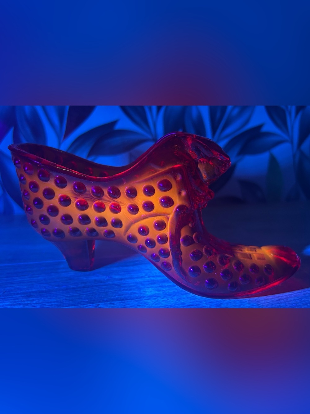 Vintage Fenton Amberina Glass Hobnail "Cat Head" Shoe